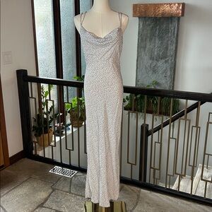 Zara Euro Summer White & Black Polka Dot Strappy Draped Cowl Bust Maxi Dress | S